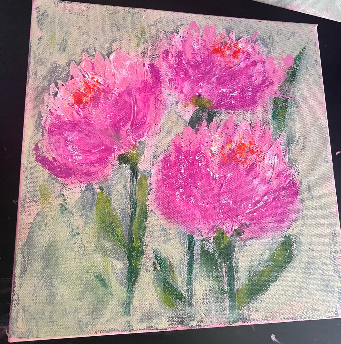 acrylic painting of abstract pink flowers