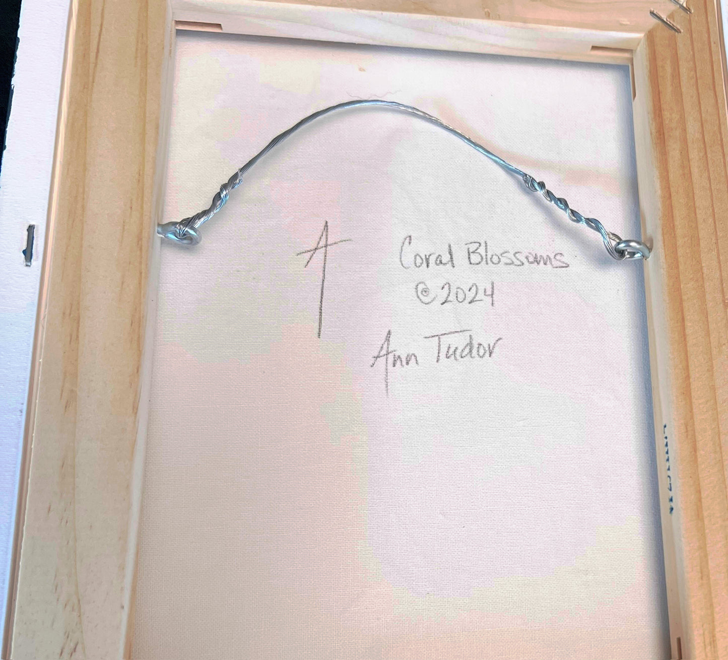 Back of Canvas with Ann Tudor Signature, Coral Blossoms @2024