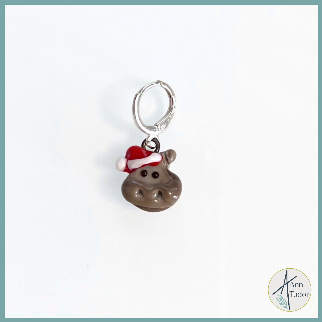 Hippo Santa Stitch Marker / Progress Keeper / Earring