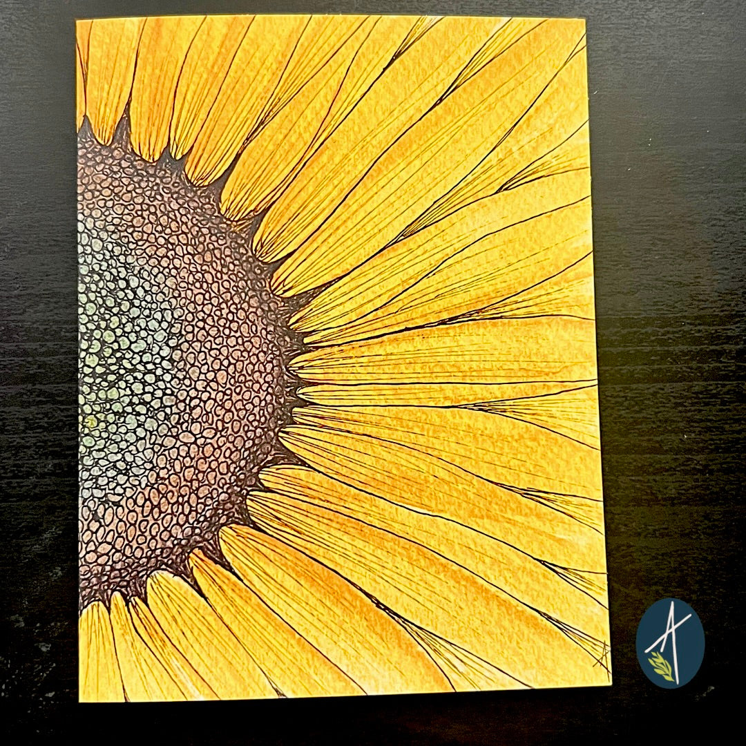 Sunflower Watercolor & Pen Mixed media notecard