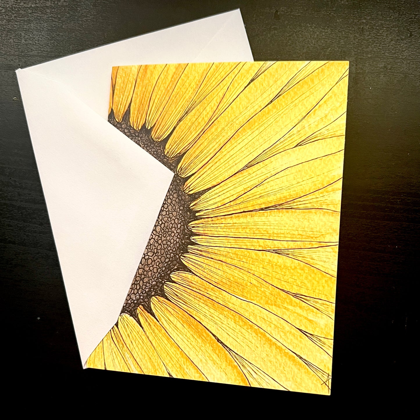 Sunflower Watercolor & Pen Mixed media notecard with envelope