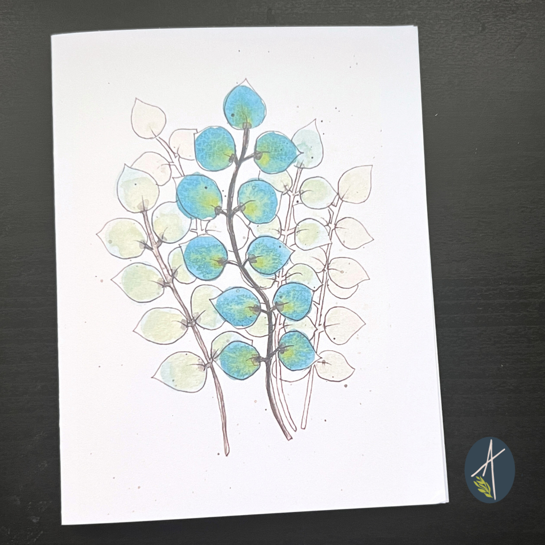 WatercolorTurquoise Coin Flowers Notecard