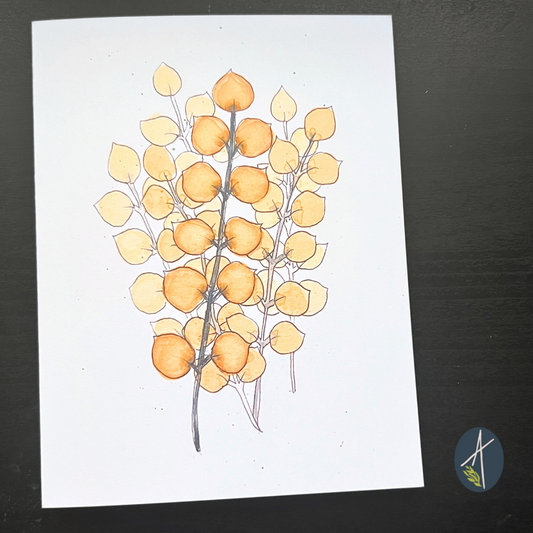 Watercolor Yellow Coin Flowers Notecard