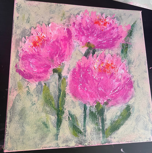 acrylic painting of abstract pink flowers