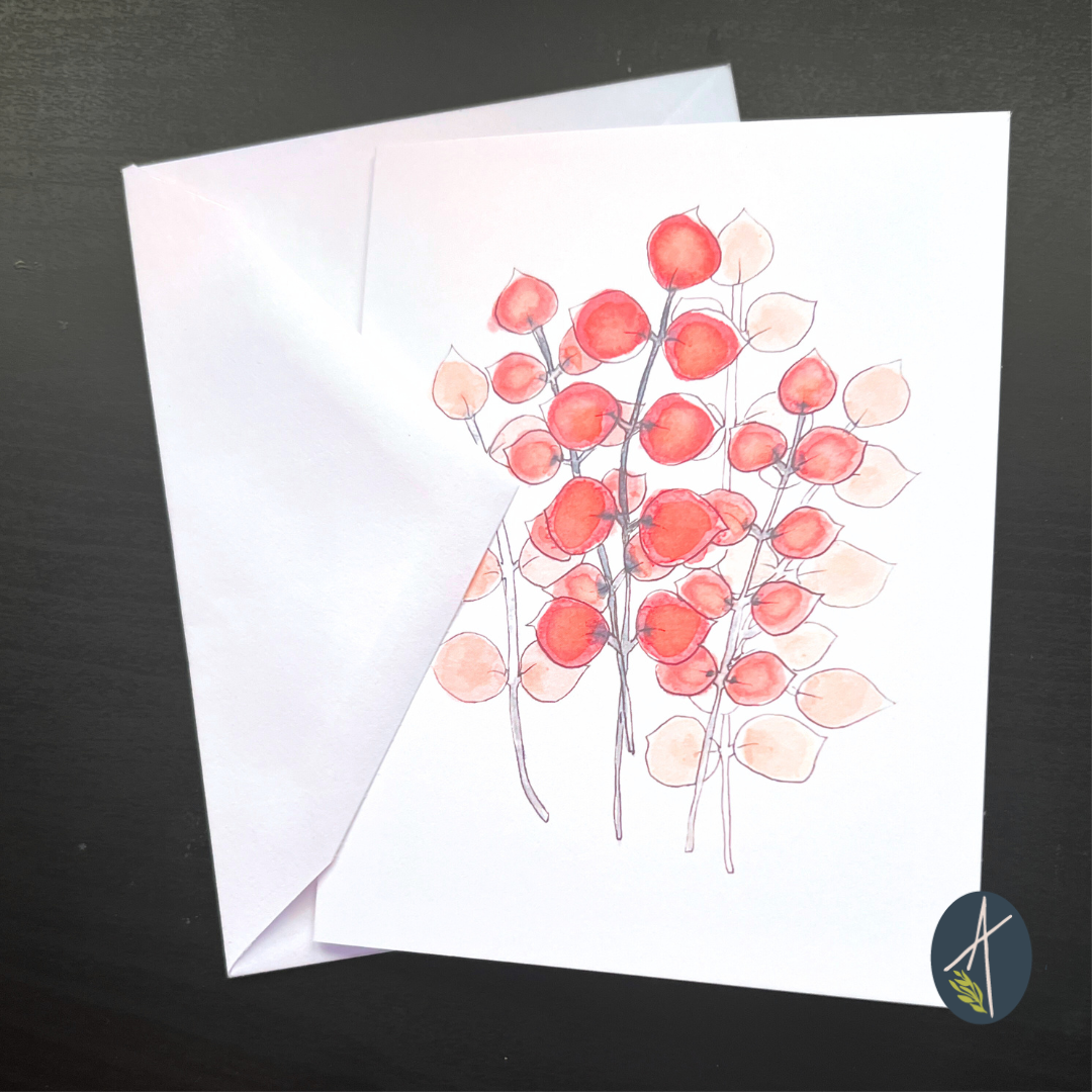 Red Coin Flowers Notecard