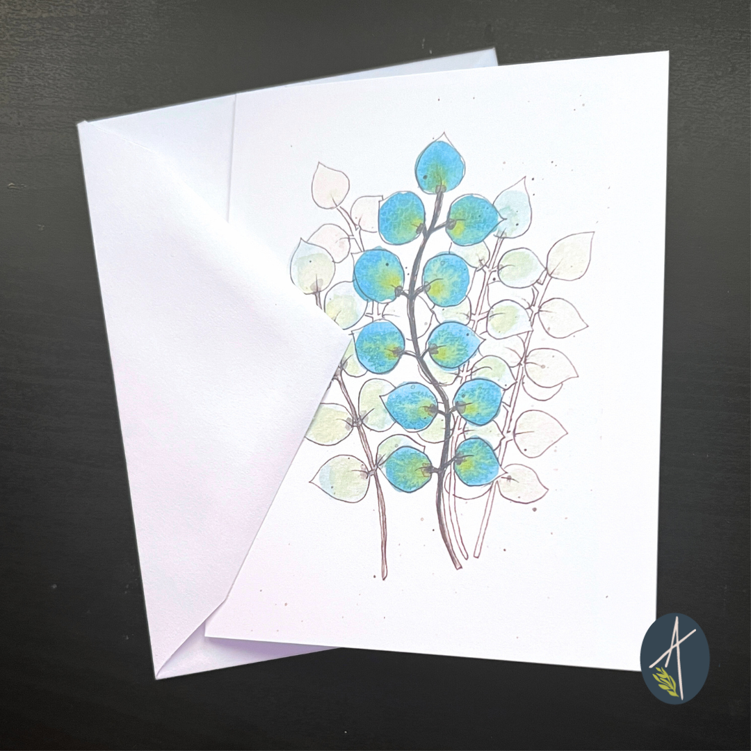 Turquoise Coin Flowers Notecard