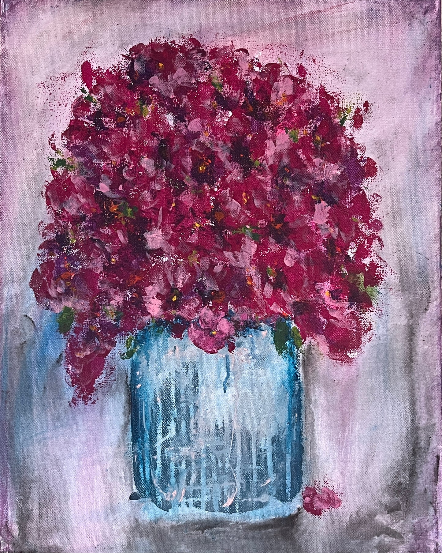 Bucket of Blooms - Original Mixed Media Floral Painting