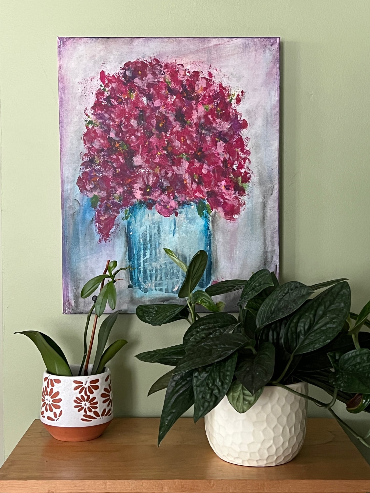 Bucket of Blooms - Original Mixed Media Floral Painting