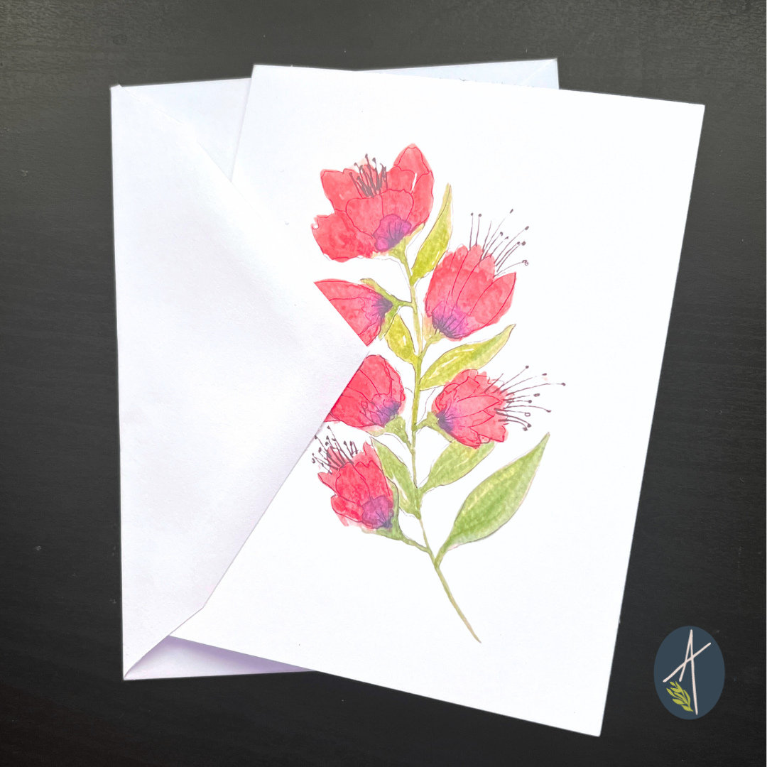 Stylized watercolor Fressia Notecard with envelope