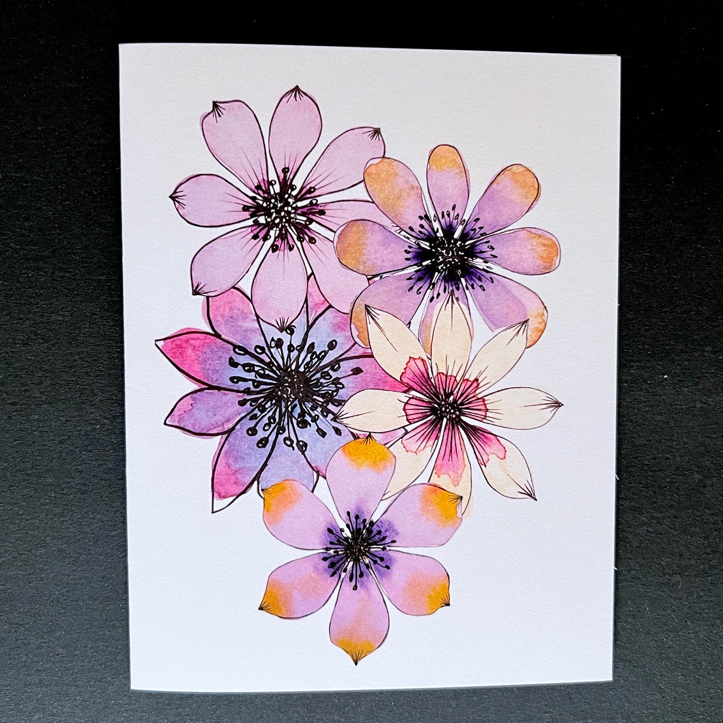 Notecard Set of 5 - Watercolor Purple Flowers
