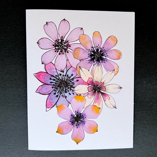 Notecard Set of 5 - Watercolor Purple Flowers