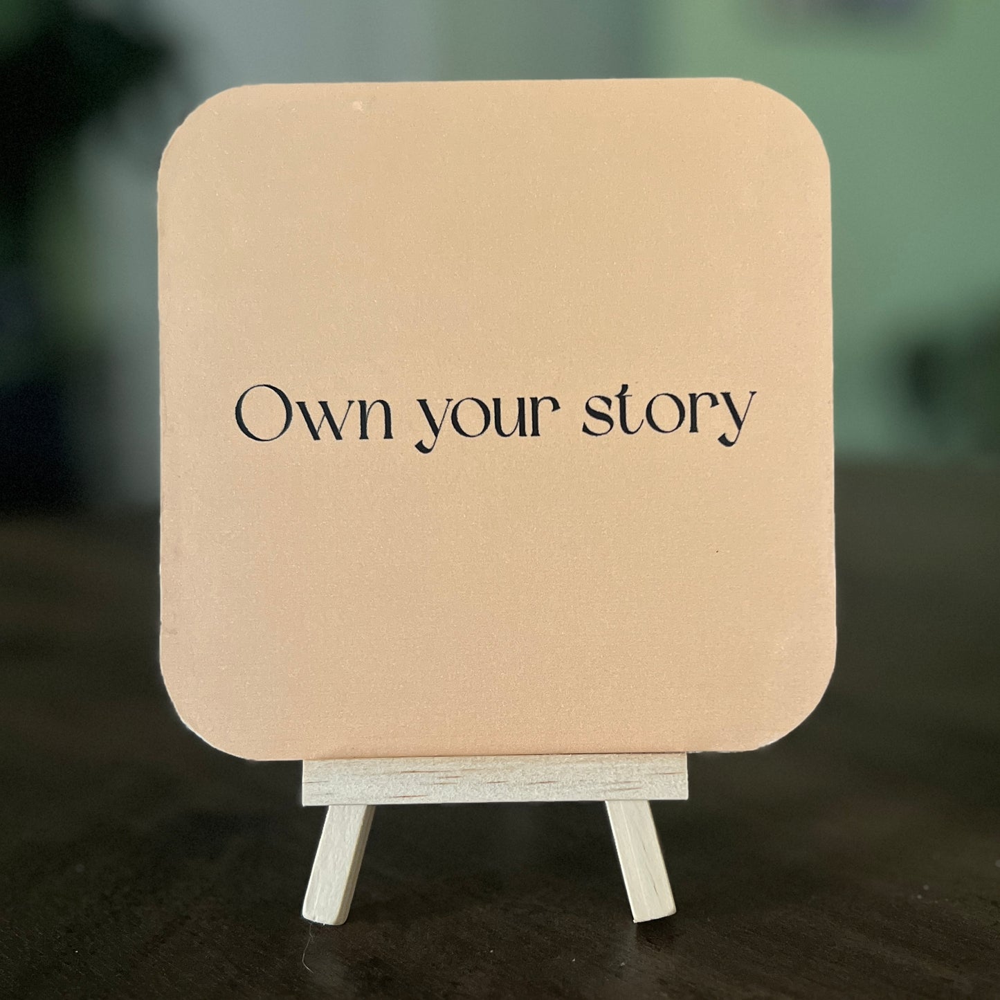 Meaningful 5x5 art board featuring Eshter and her message ‘Own Your Story’ A thoughtful art gift with a mini easel included