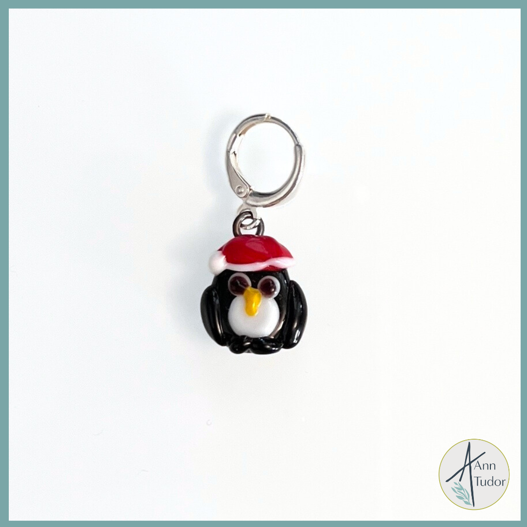 Penguin Santa Stitch Marker / Progress Keeper / Earring