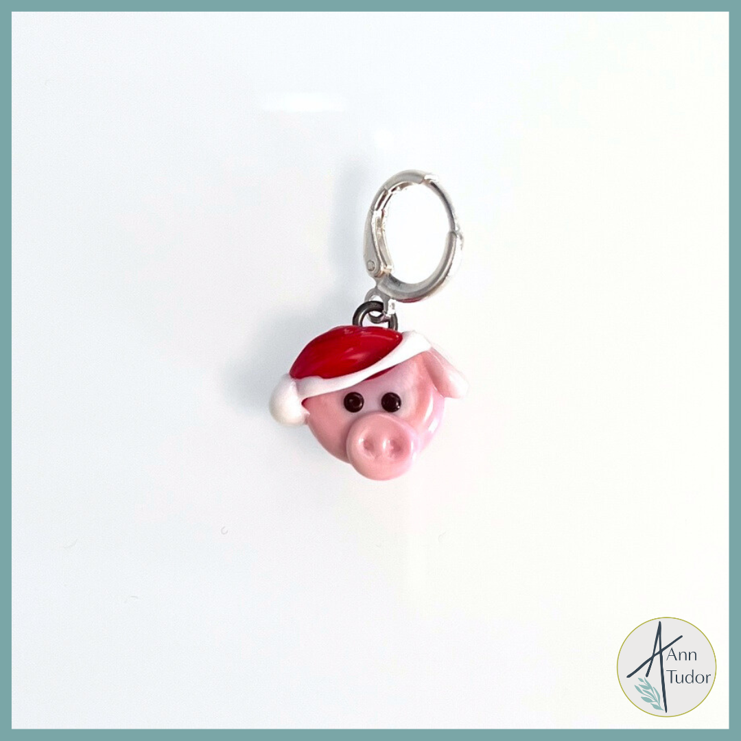 Pig Santa Stitch Marker / Progress Keeper / Earring