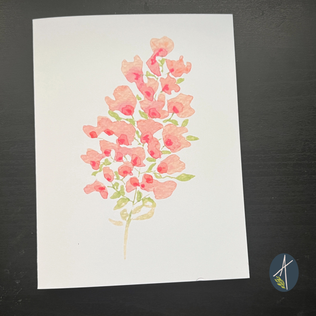 Watercolor pink sprig blossom notecard