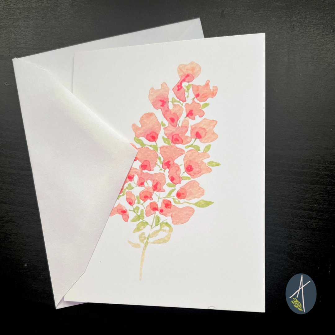 Watercolor Pink Sprig Blossoms Notecard with envelope