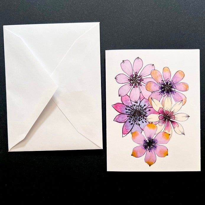 Notecard Set of 5 - Watercolor Purple Flowers